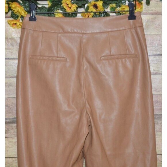 Express High Rise Ankle Pants Size 6S Petite Brown Tan Faux Leather Straight - Picture 5 of 10